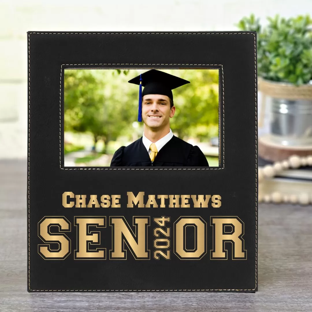 Graduation Picture Frame Engraved Black/Gold | Class of 2024 Graduation Gift