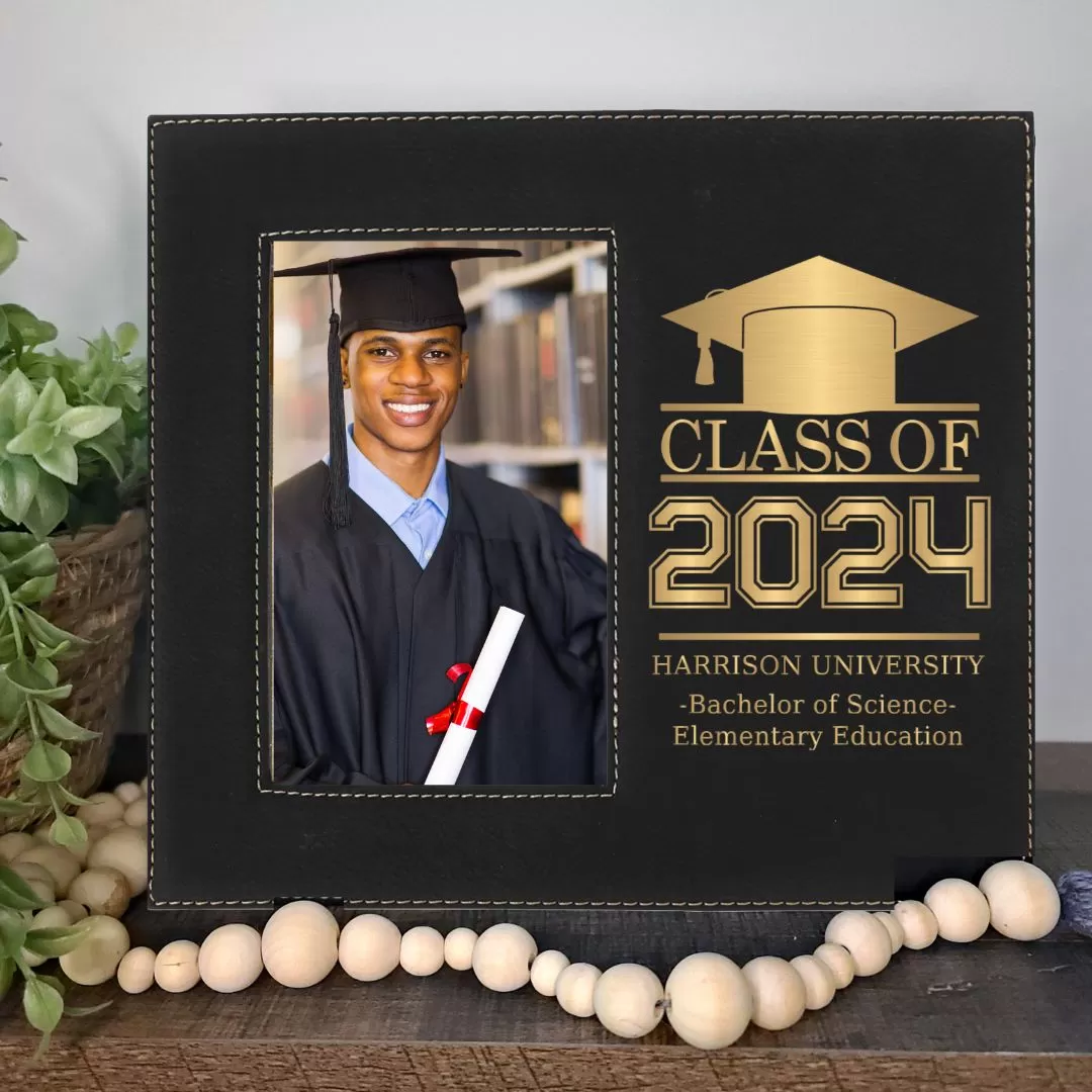 Graduation Picture Frame Engraved Black/Gold | Class of 2024 Graduation Gift