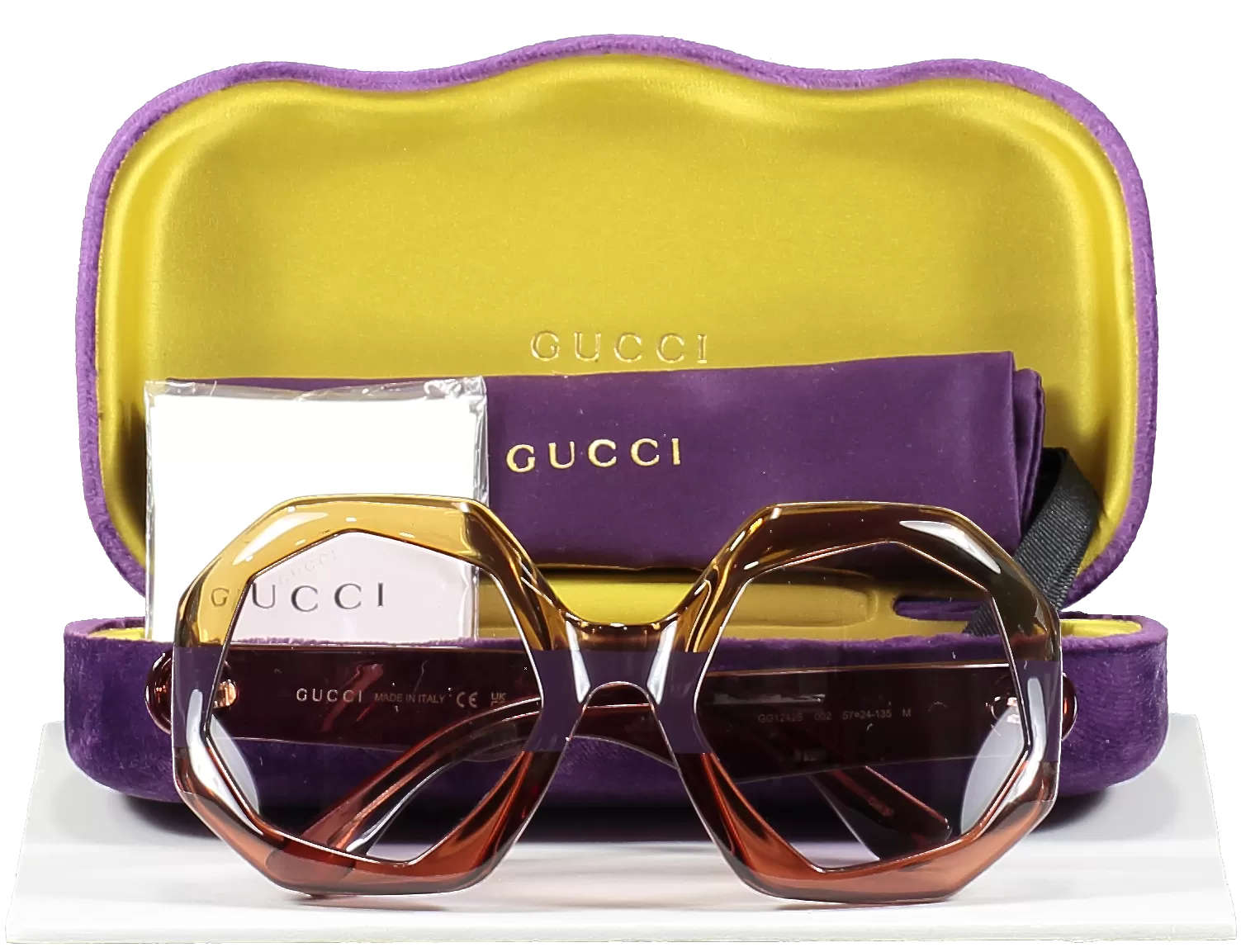 Gucci Brown Gg1242s - 002 Geometric Frame Gg Logo Sunglasses In Case