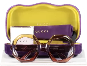 Gucci Brown Gg1242s - 002 Geometric Frame Gg Logo Sunglasses In Case