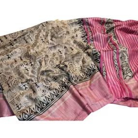 Handloom pure Tussar saree with ethnic block pint