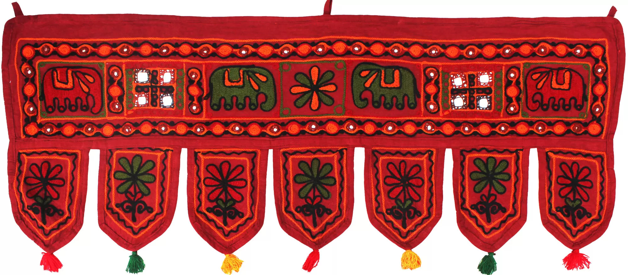 Handmade Indian Door Window Valance Toran India Decor (Maroon, 34 x 13 inches)