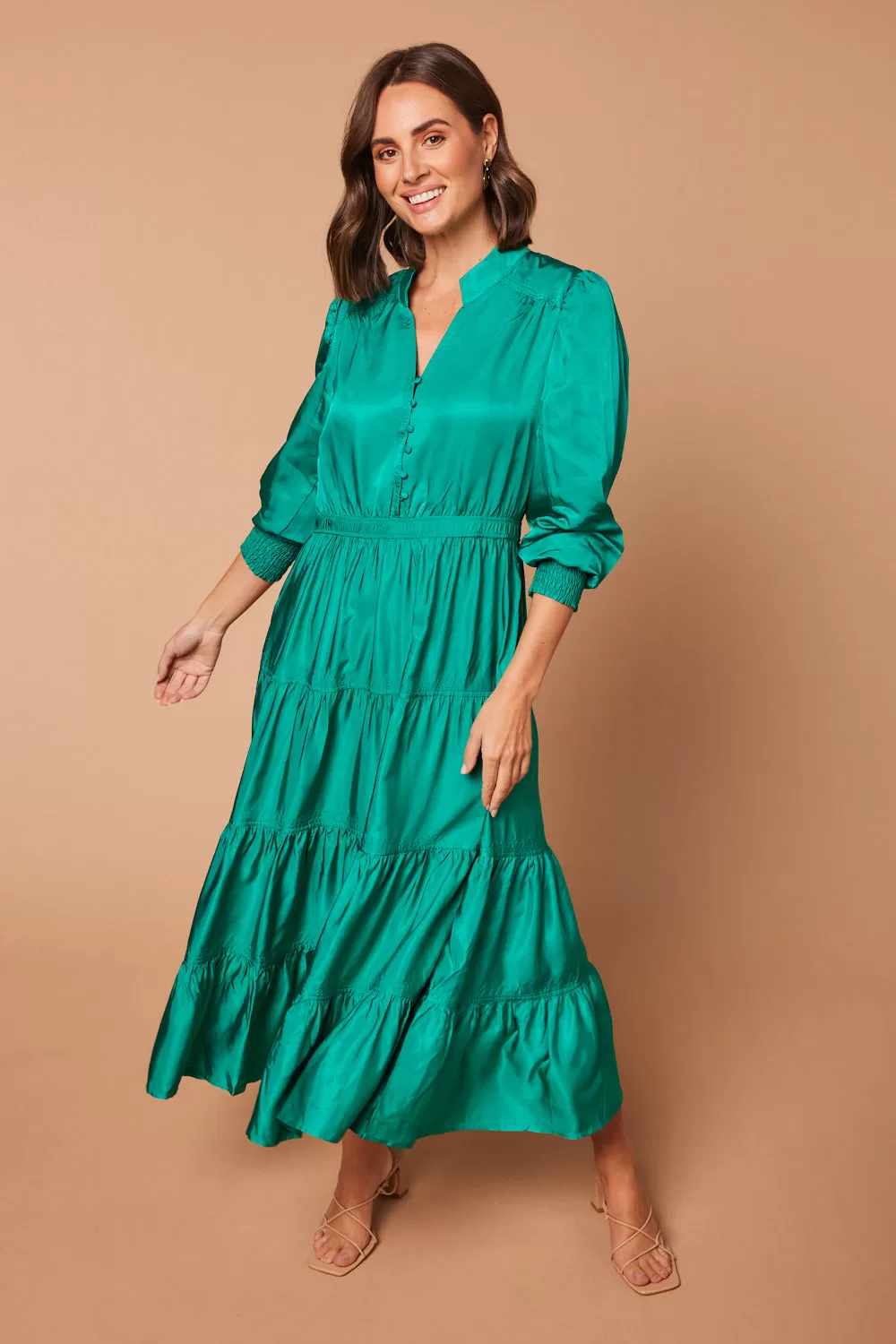 Harriet Maxi Dress in Satin Jade