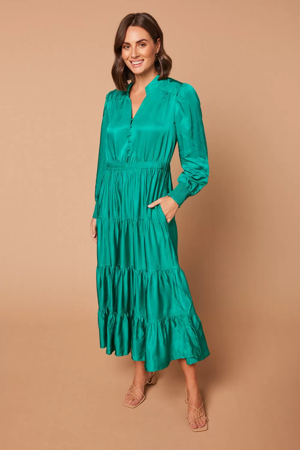 Harriet Maxi Dress in Satin Jade