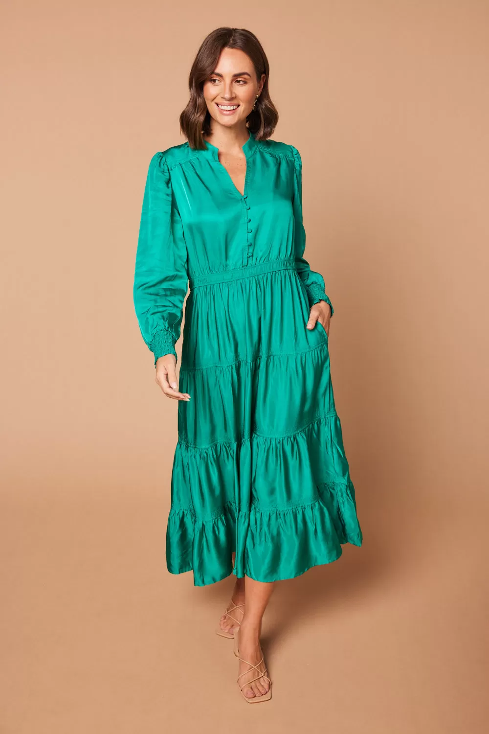 Harriet Maxi Dress in Satin Jade