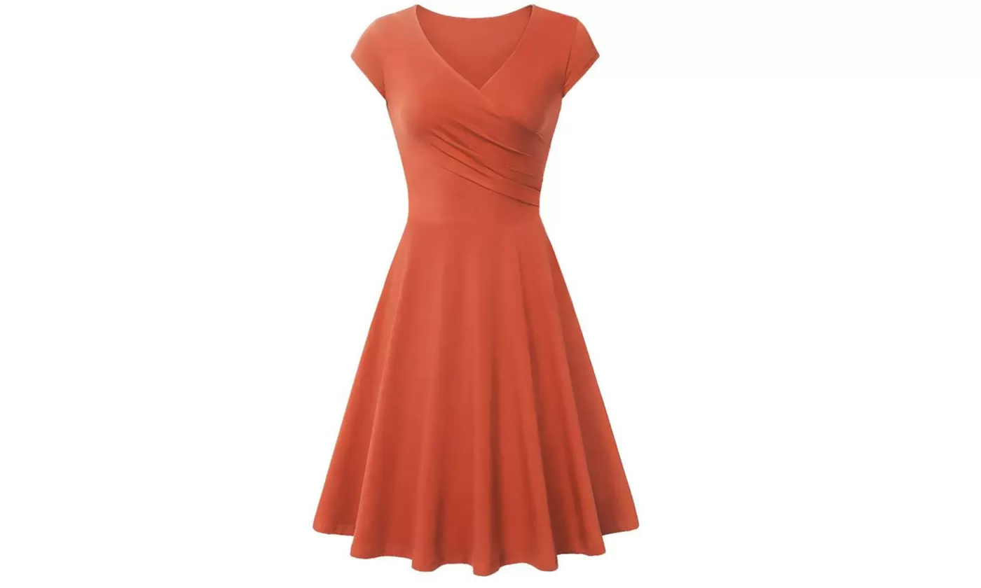 Haute Edition Women's Solid V-Neck Skater Dress