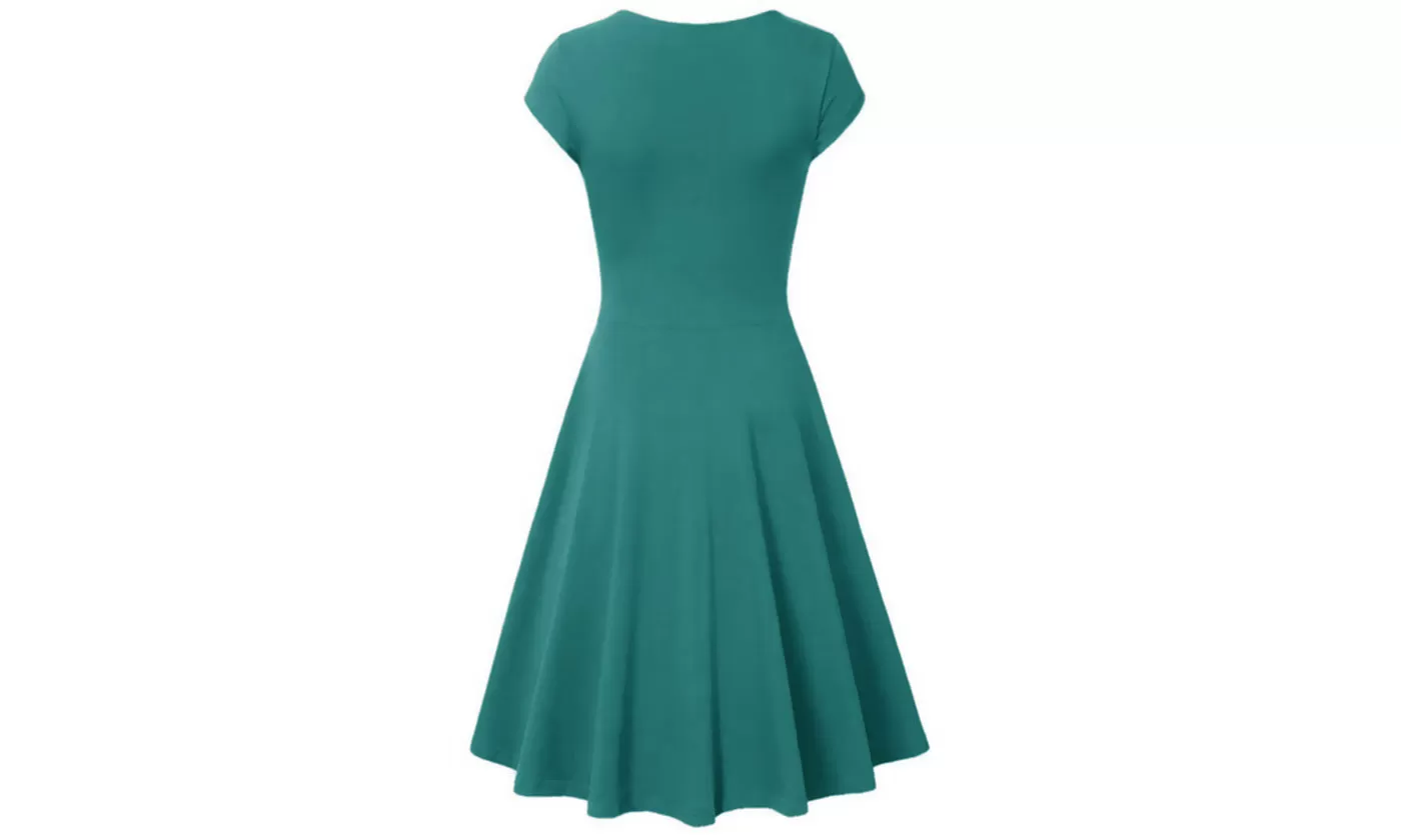 Haute Edition Women's Solid V-Neck Skater Dress