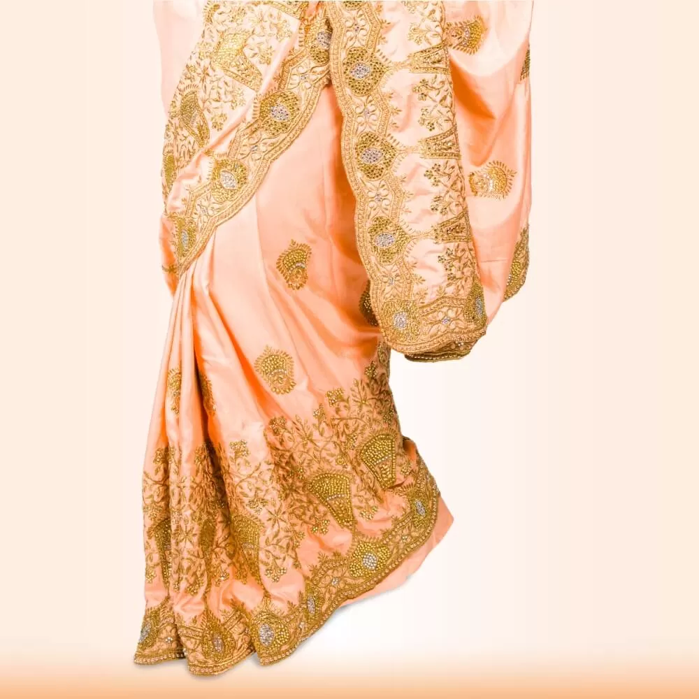 Heavy embroidered saree in Blush