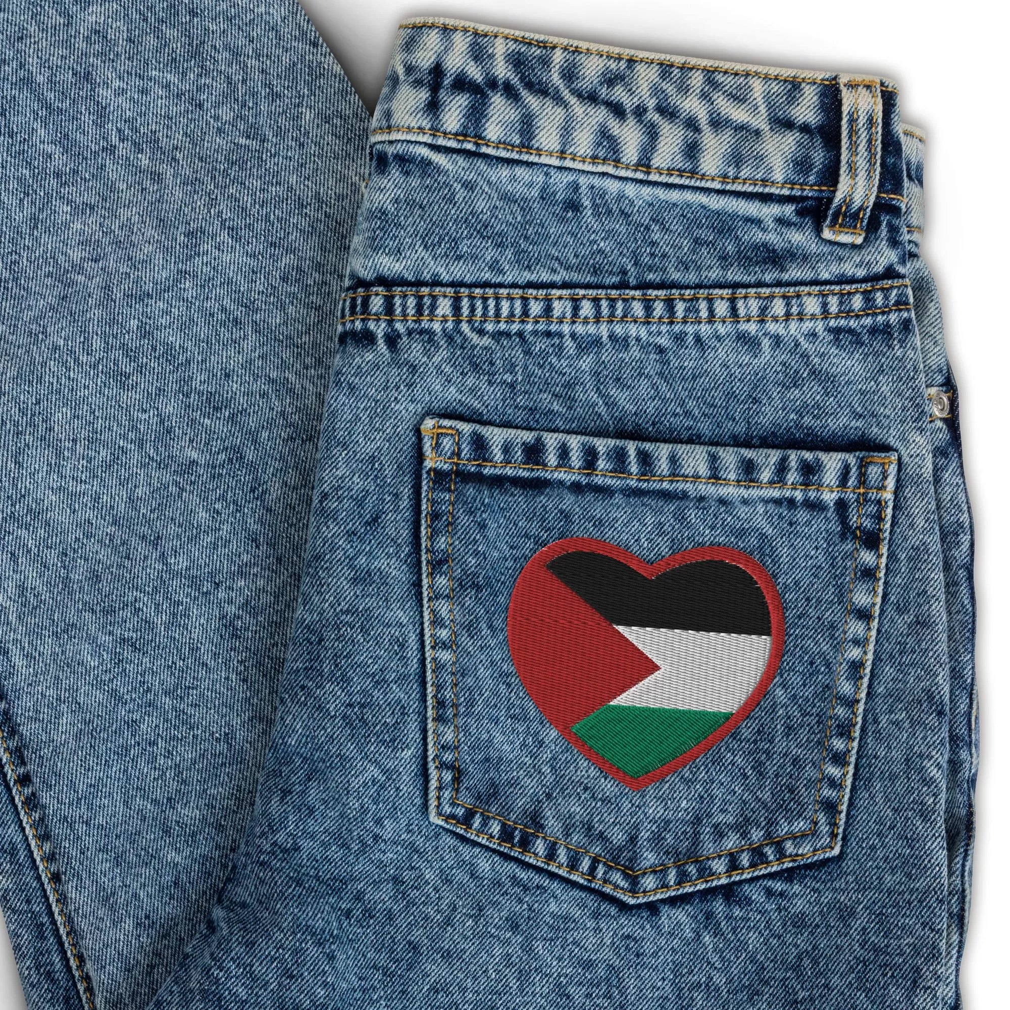 High Quality Heart-Shaped Embroidered Palestine Flag Patch