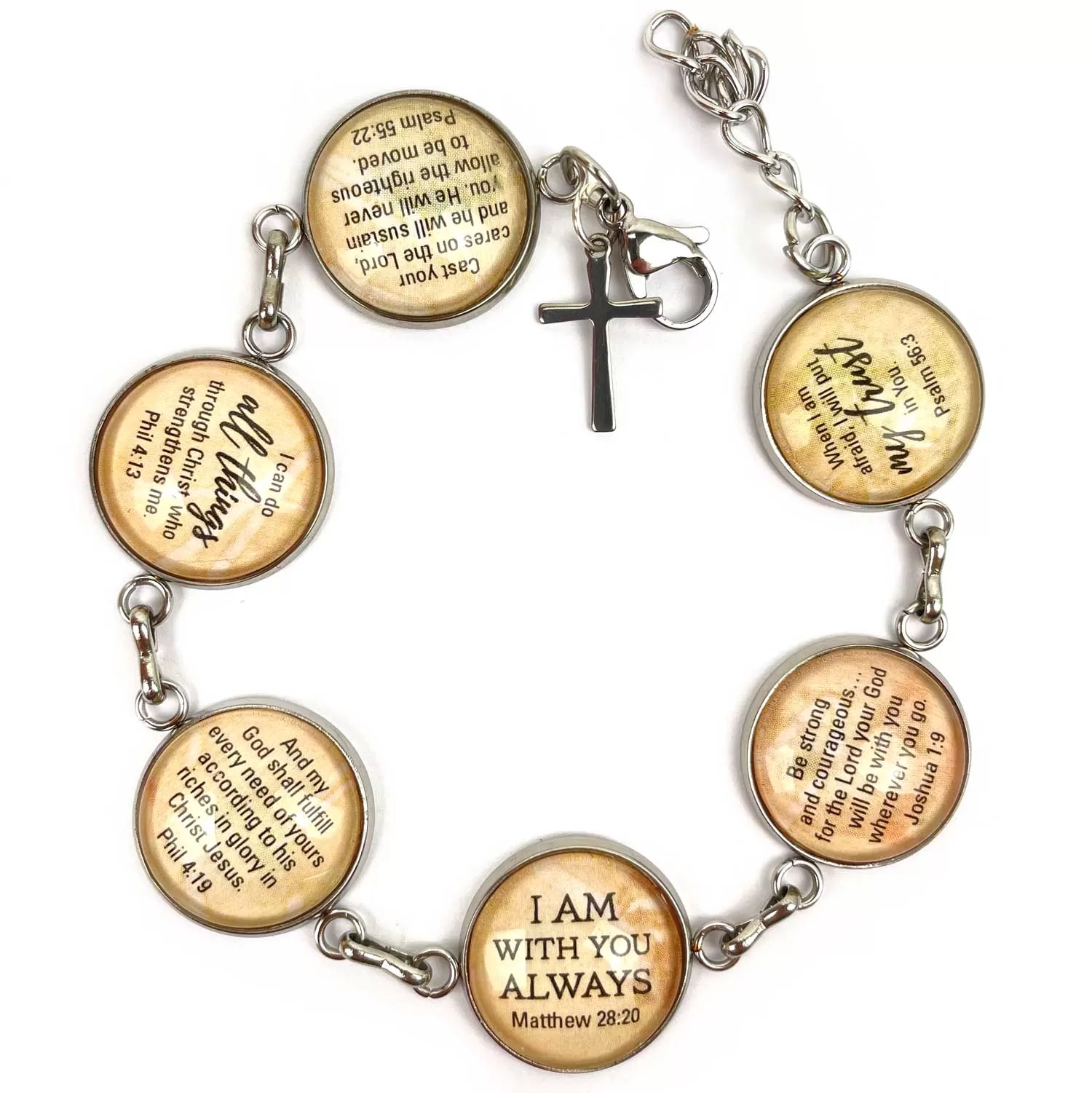 Hope & Encouragement Scripture Bracelet – Glass Charm Stainless Steel Christian Bible Verse Bracelet, 7.5-8.75