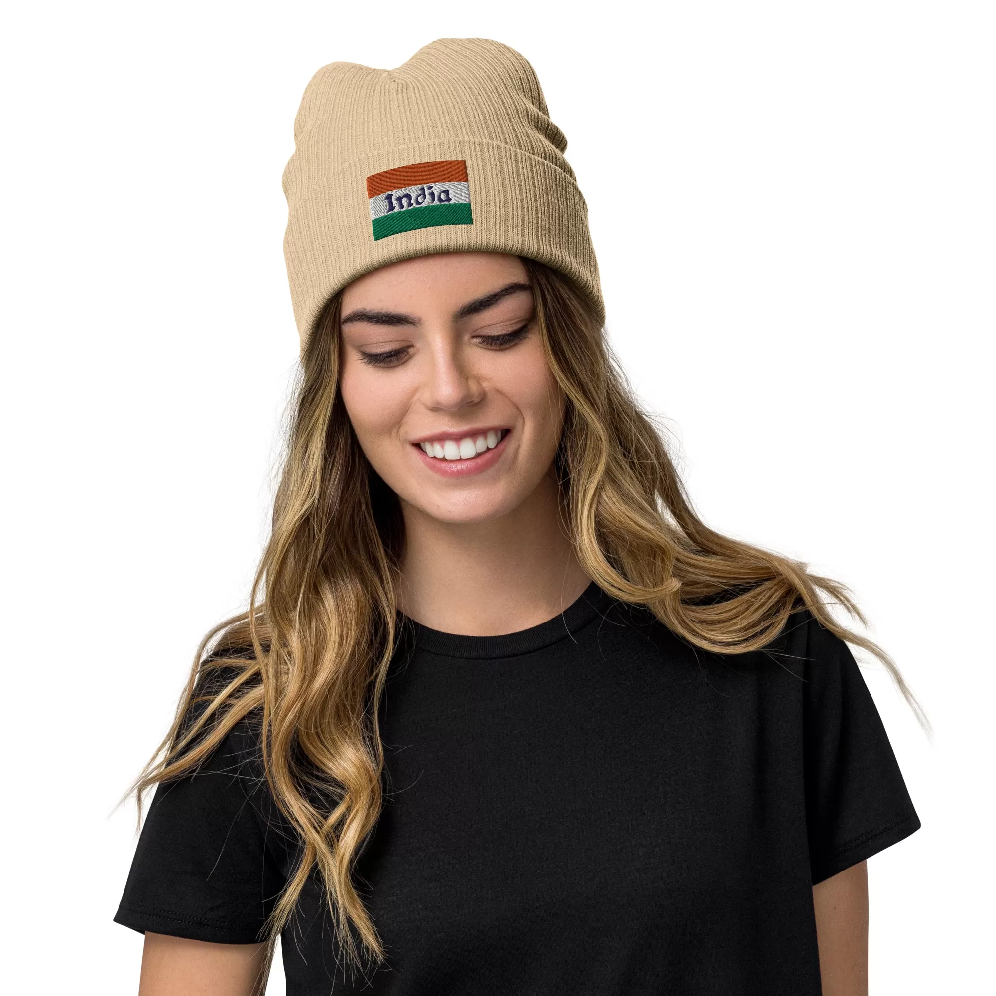 India Beanie With Embroidered Flag / Premium Embroidered Clothes / Available In 8 Colours / Recycled Polyester