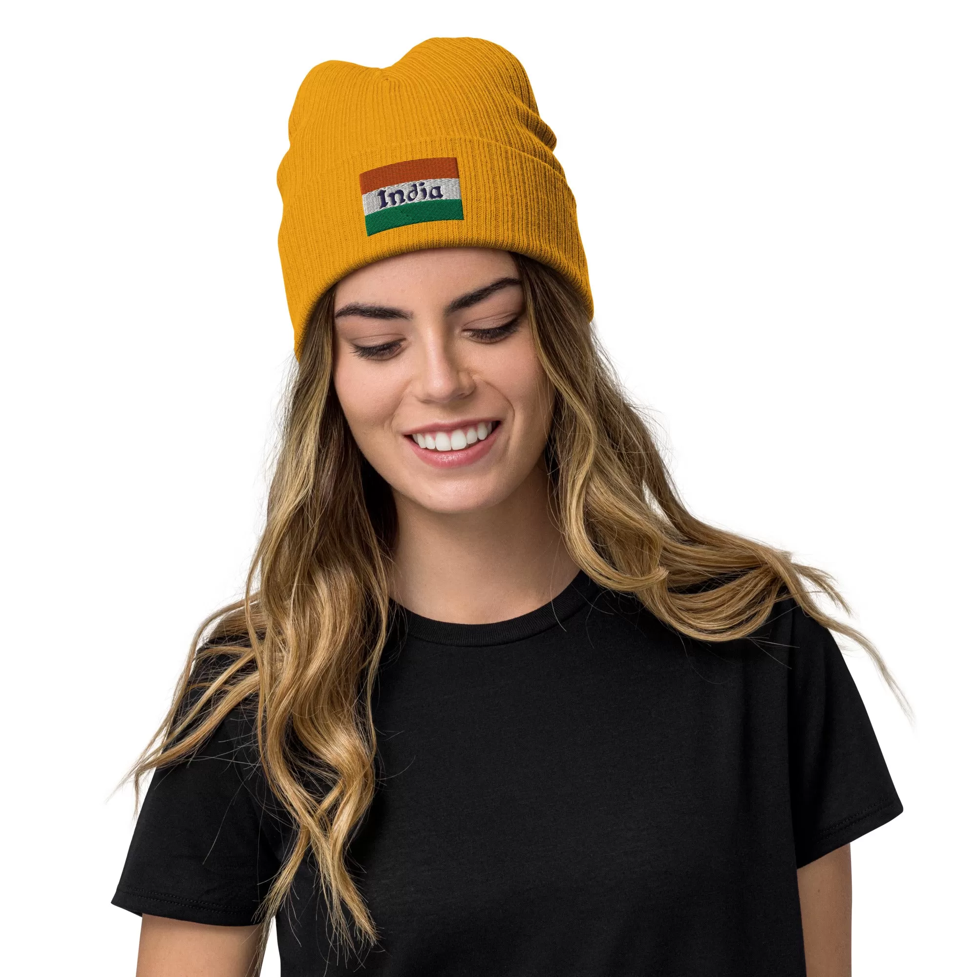 India Beanie With Embroidered Flag / Premium Embroidered Clothes / Available In 8 Colours / Recycled Polyester