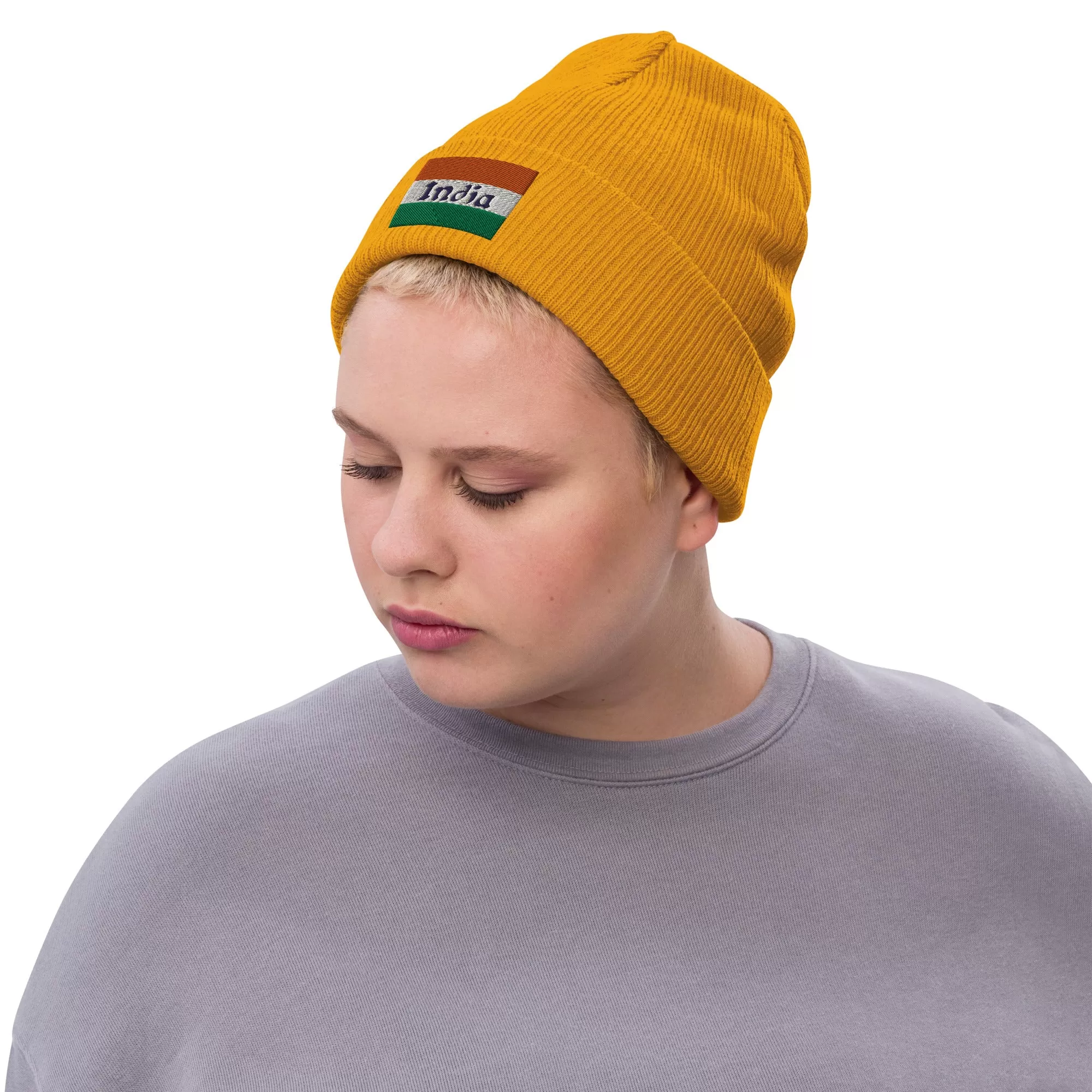 India Beanie With Embroidered Flag / Premium Embroidered Clothes / Available In 8 Colours / Recycled Polyester