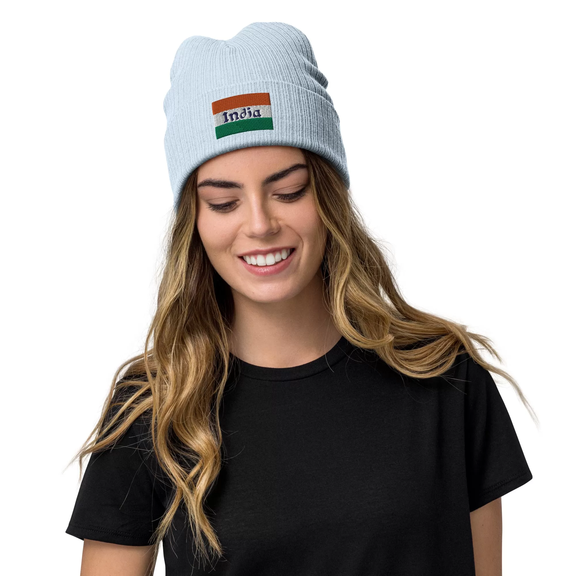 India Beanie With Embroidered Flag / Premium Embroidered Clothes / Available In 8 Colours / Recycled Polyester