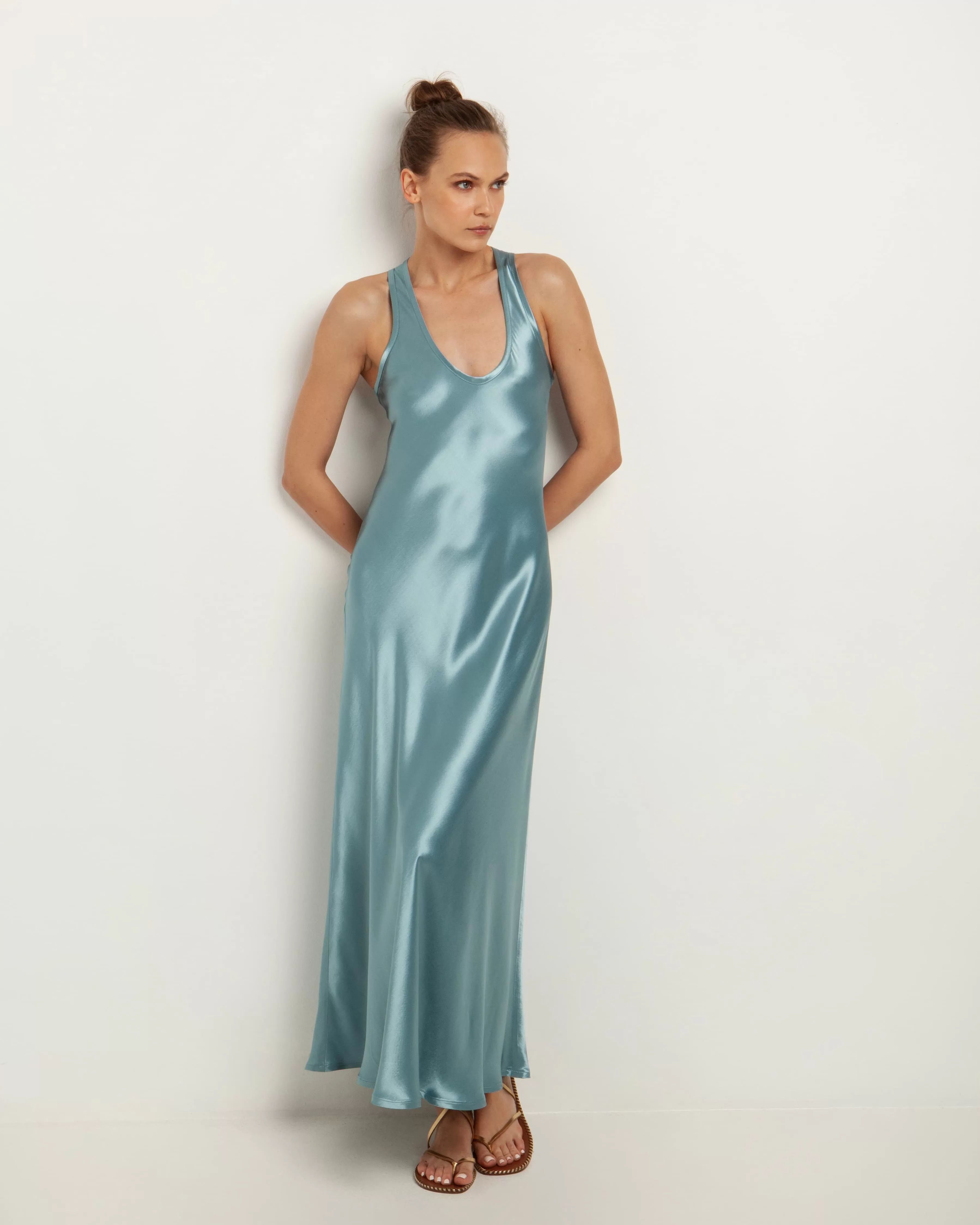 Kori Satin Midi Slip Dress | Sky Blue