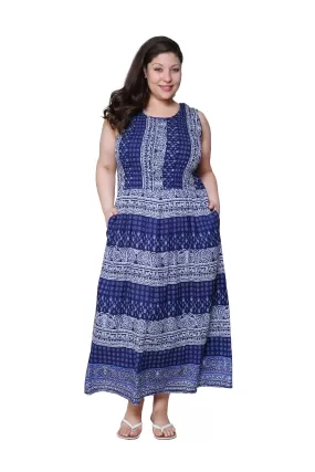 La Cera Blue Paisley Plus Size Sleeveless Maxi Dress