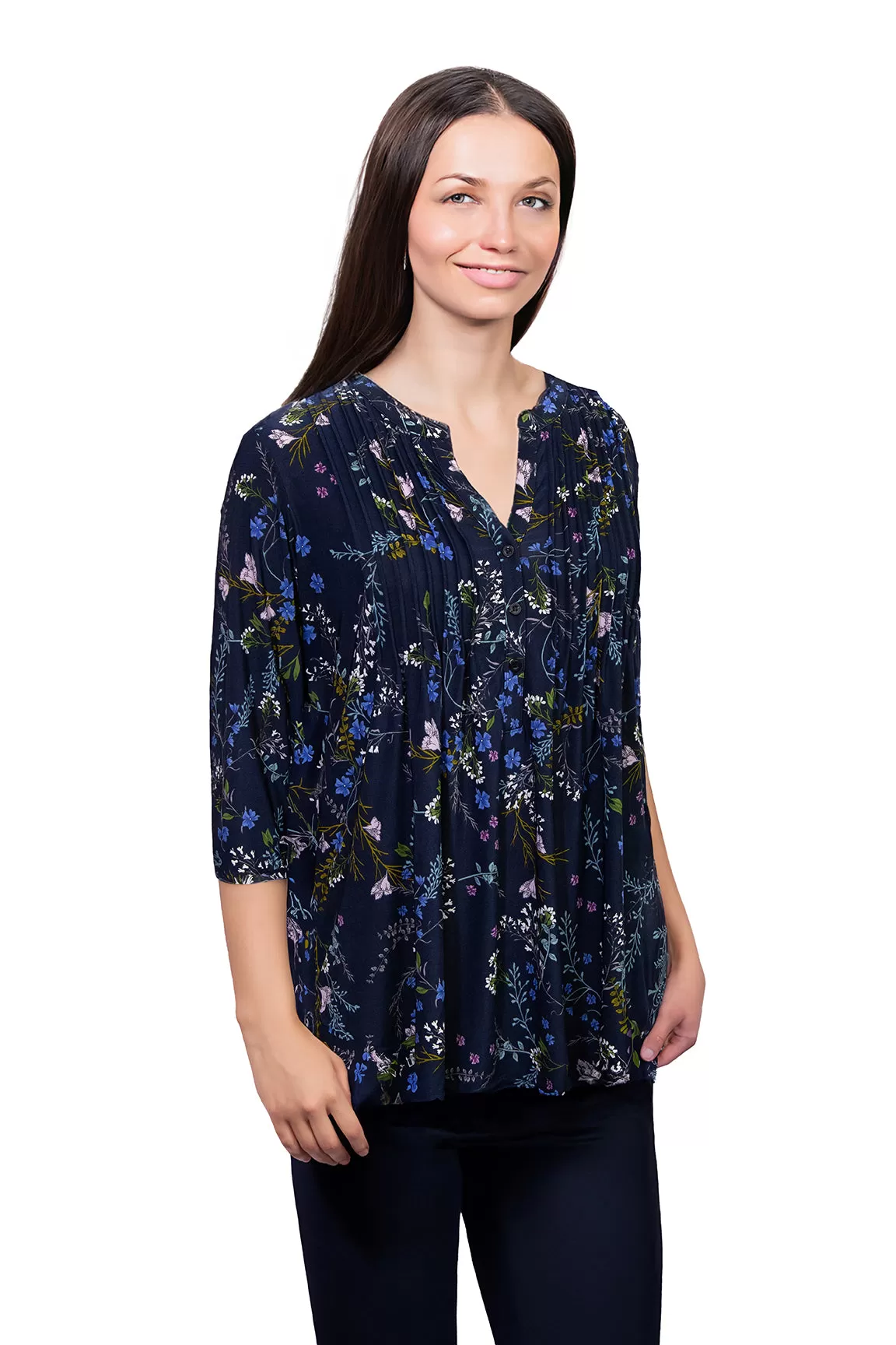 La Cera Pleated Floral Print Tunic