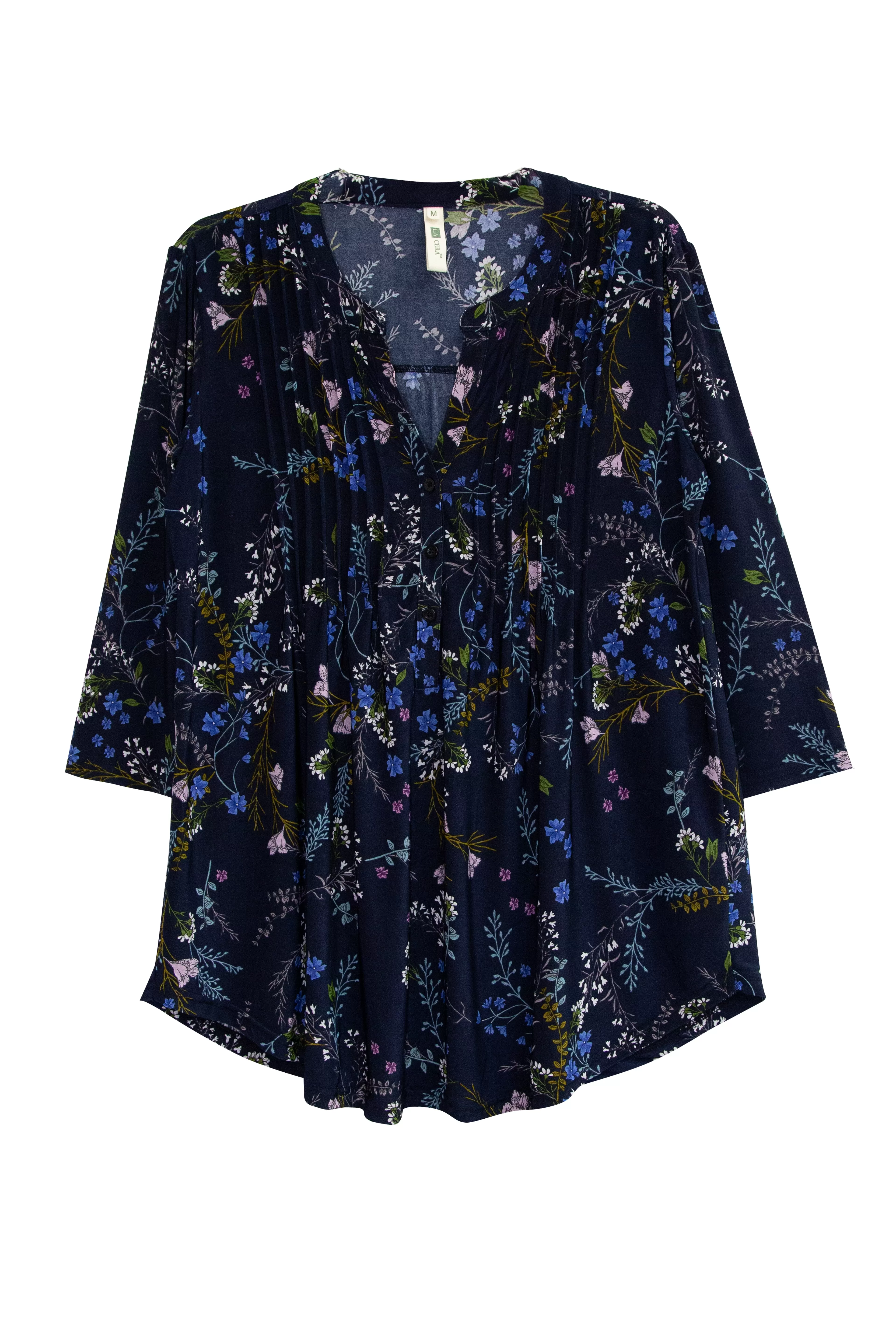 La Cera Pleated Floral Print Tunic