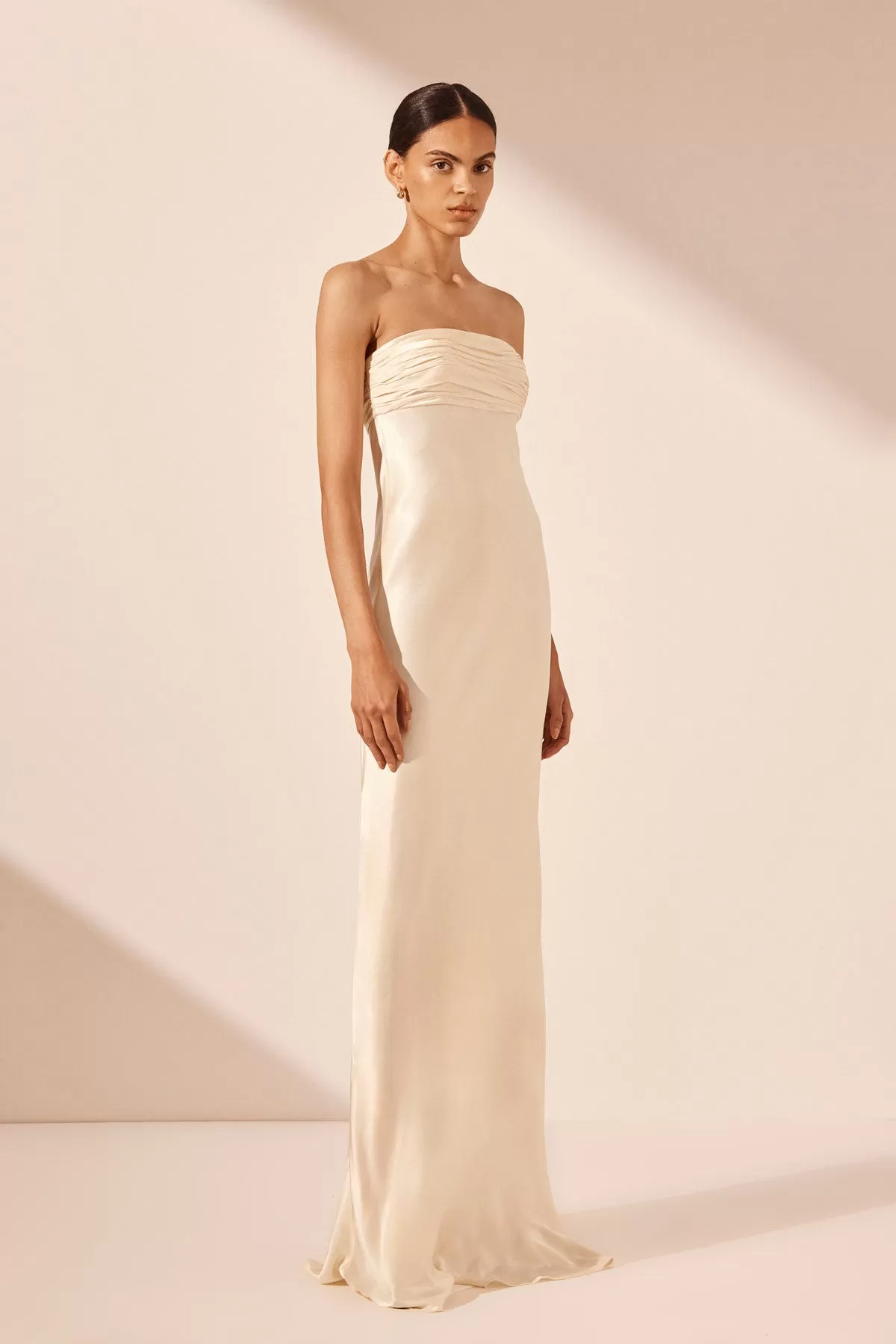 LA LUNE STRAPLESS RUCHED BODICE MAXI DRESS - CREAM