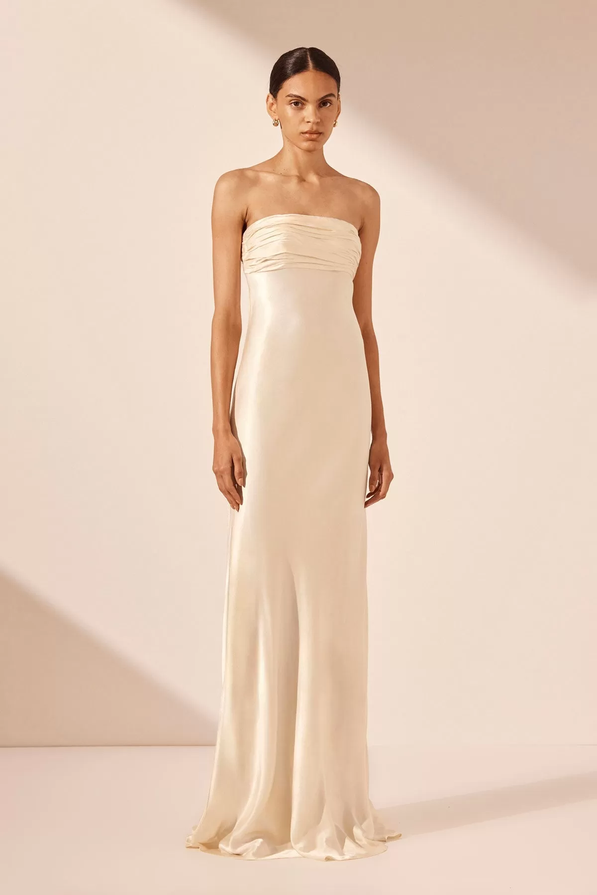 LA LUNE STRAPLESS RUCHED BODICE MAXI DRESS - CREAM