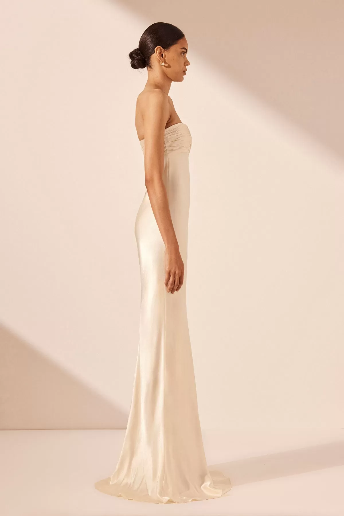 LA LUNE STRAPLESS RUCHED BODICE MAXI DRESS - CREAM