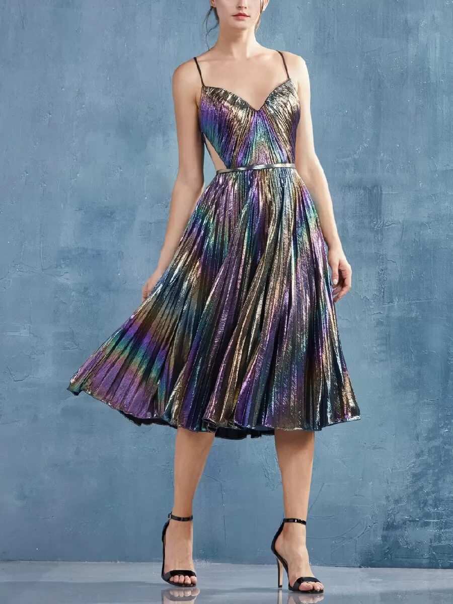 Laser Sling Pleated Dress