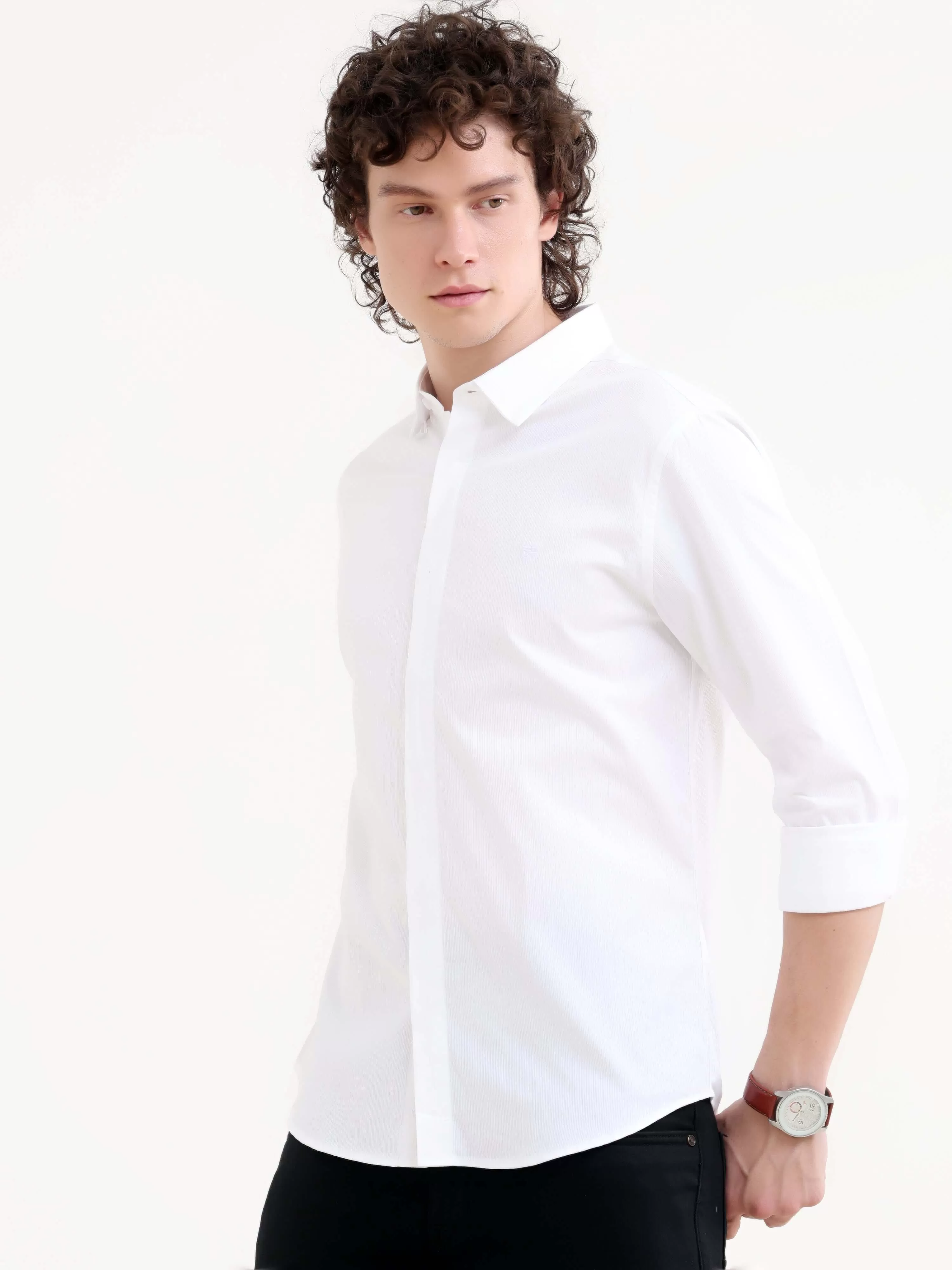 Layerr dusky white solid shirt