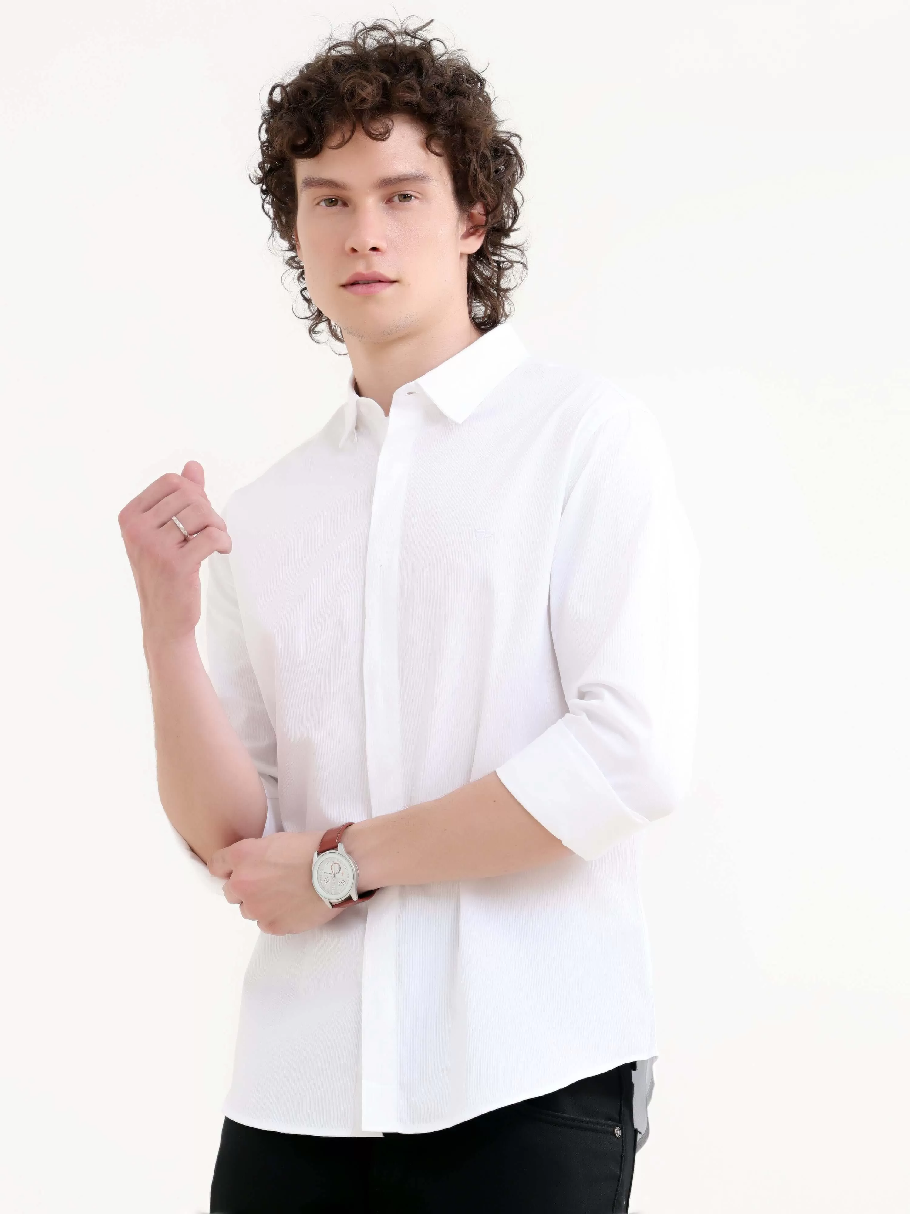 Layerr dusky white solid shirt