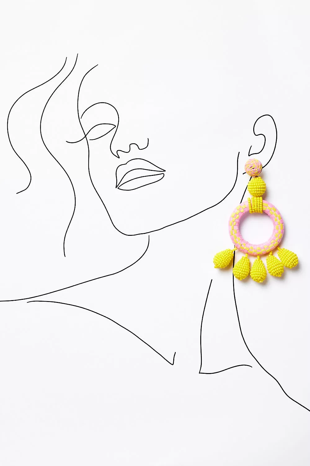 Leila Beaded Earring in Yellow & Pink