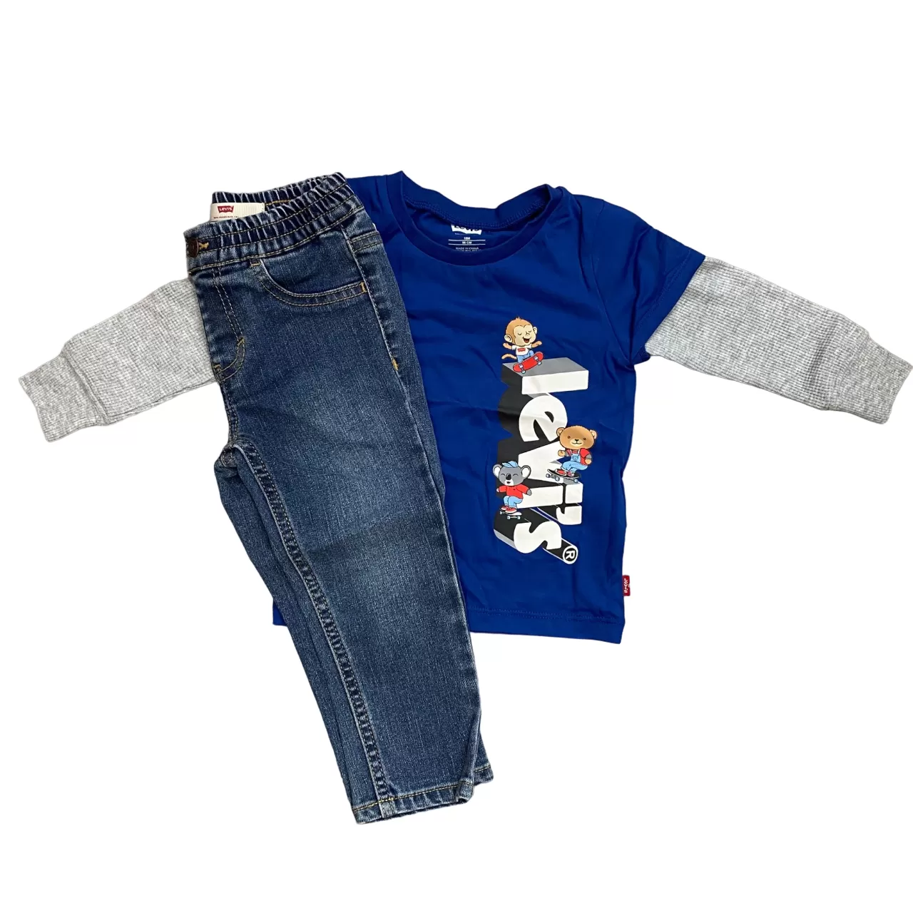 Levi's Kids children's suit with long sleeve t-shirt and jeans trousers 6EJ099-U85 blue