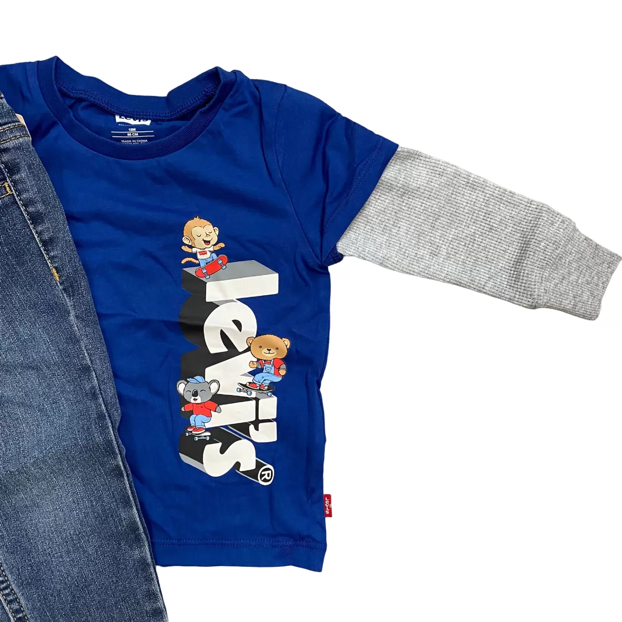 Levi's Kids children's suit with long sleeve t-shirt and jeans trousers 6EJ099-U85 blue