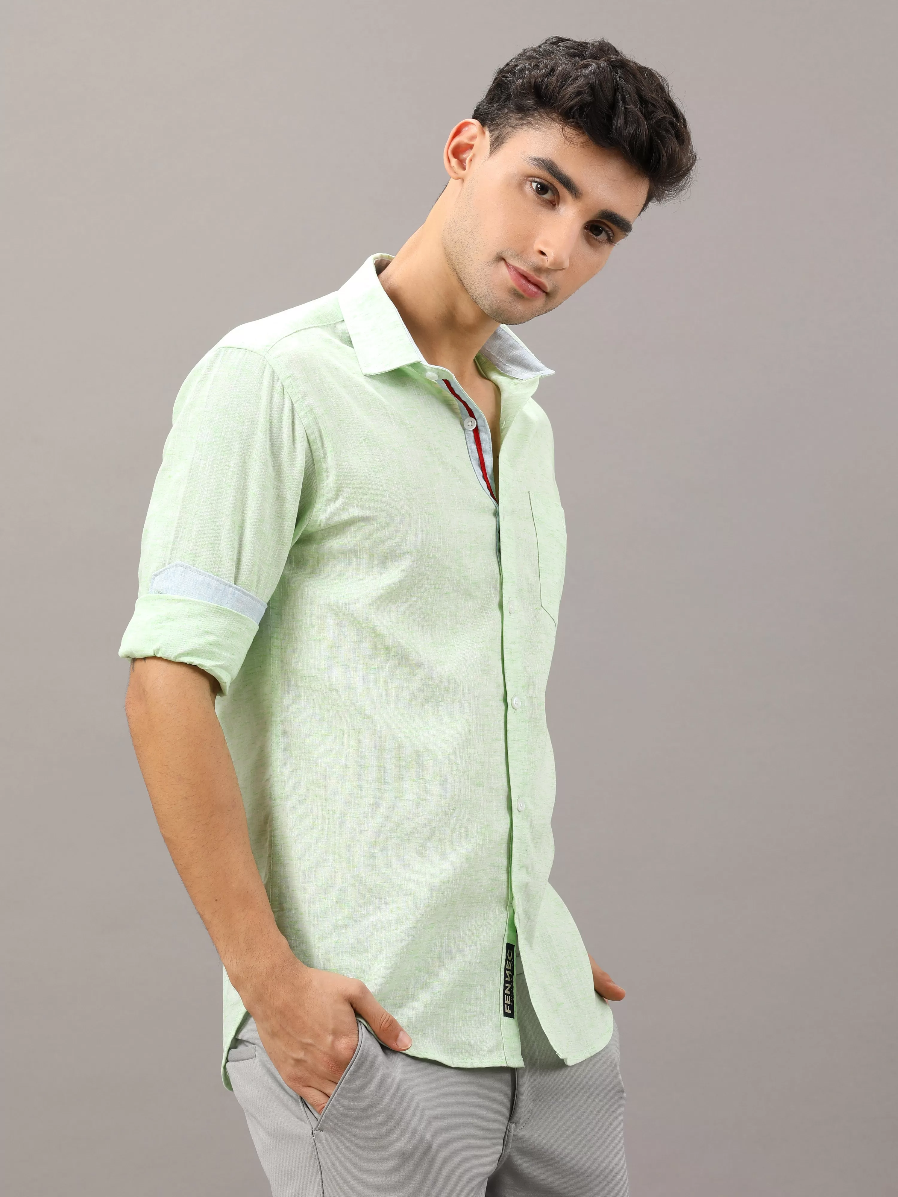 Light Green Fit Linen Shirt