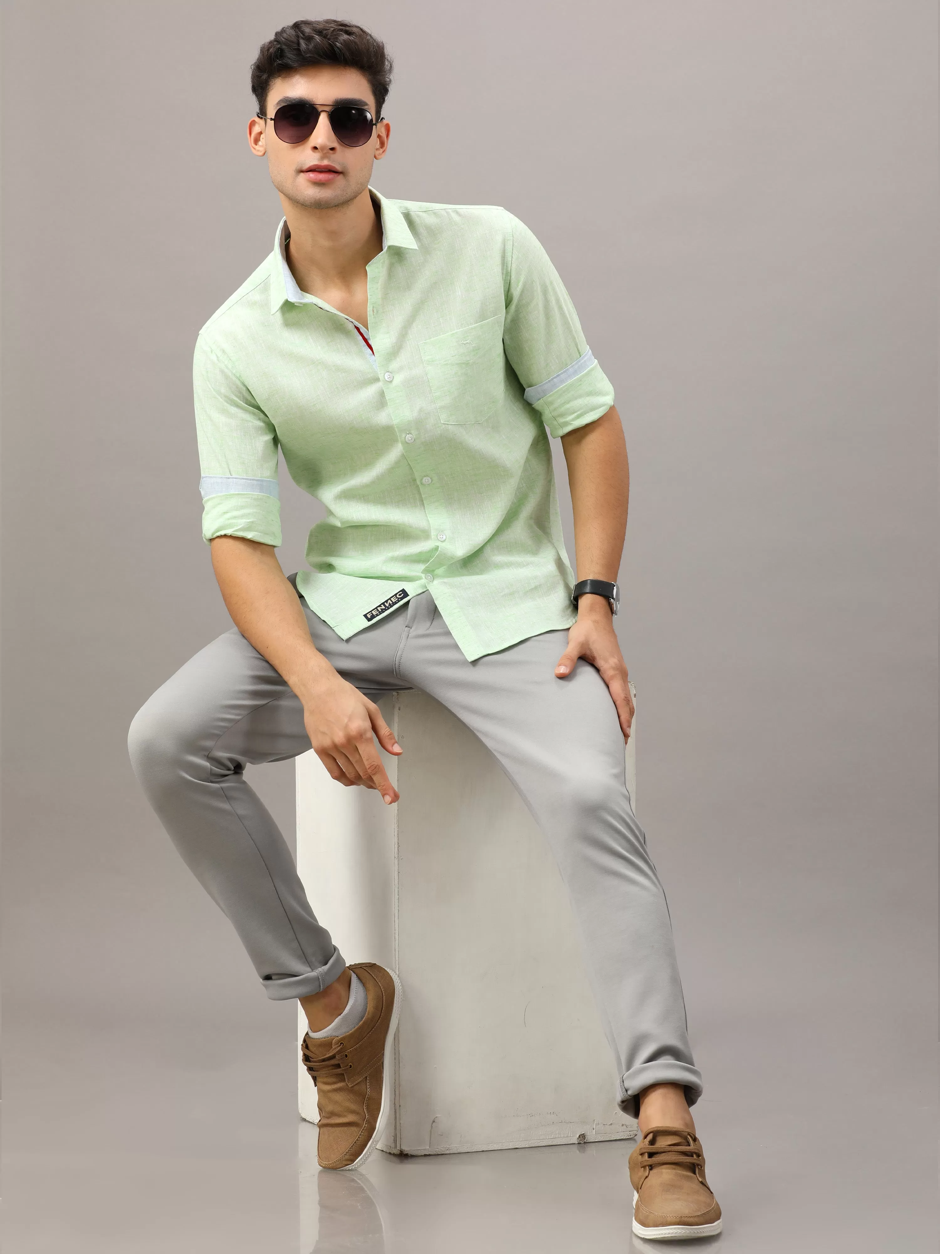 Light Green Fit Linen Shirt