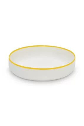 LIGNE Extra Large Bowl in White With Sunshine Yellow Rim