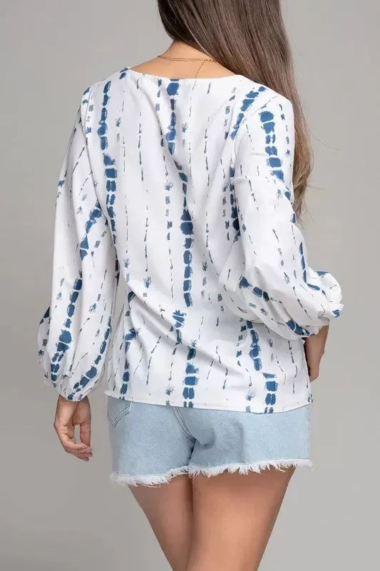 Long Sleeve Blouse V-neck Printed