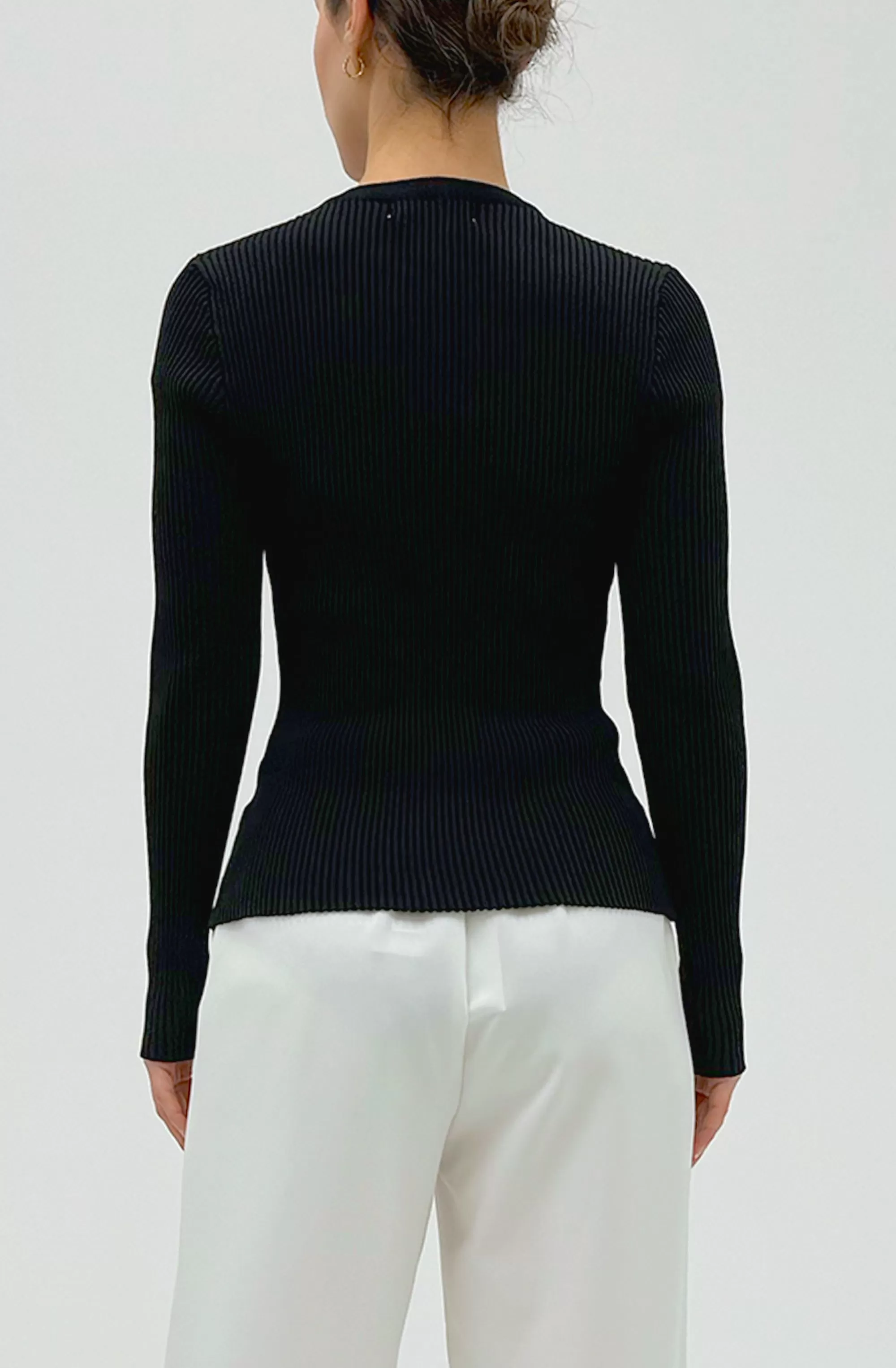 Long Sleeves Ribbed Knit with Sheer Neckline Top