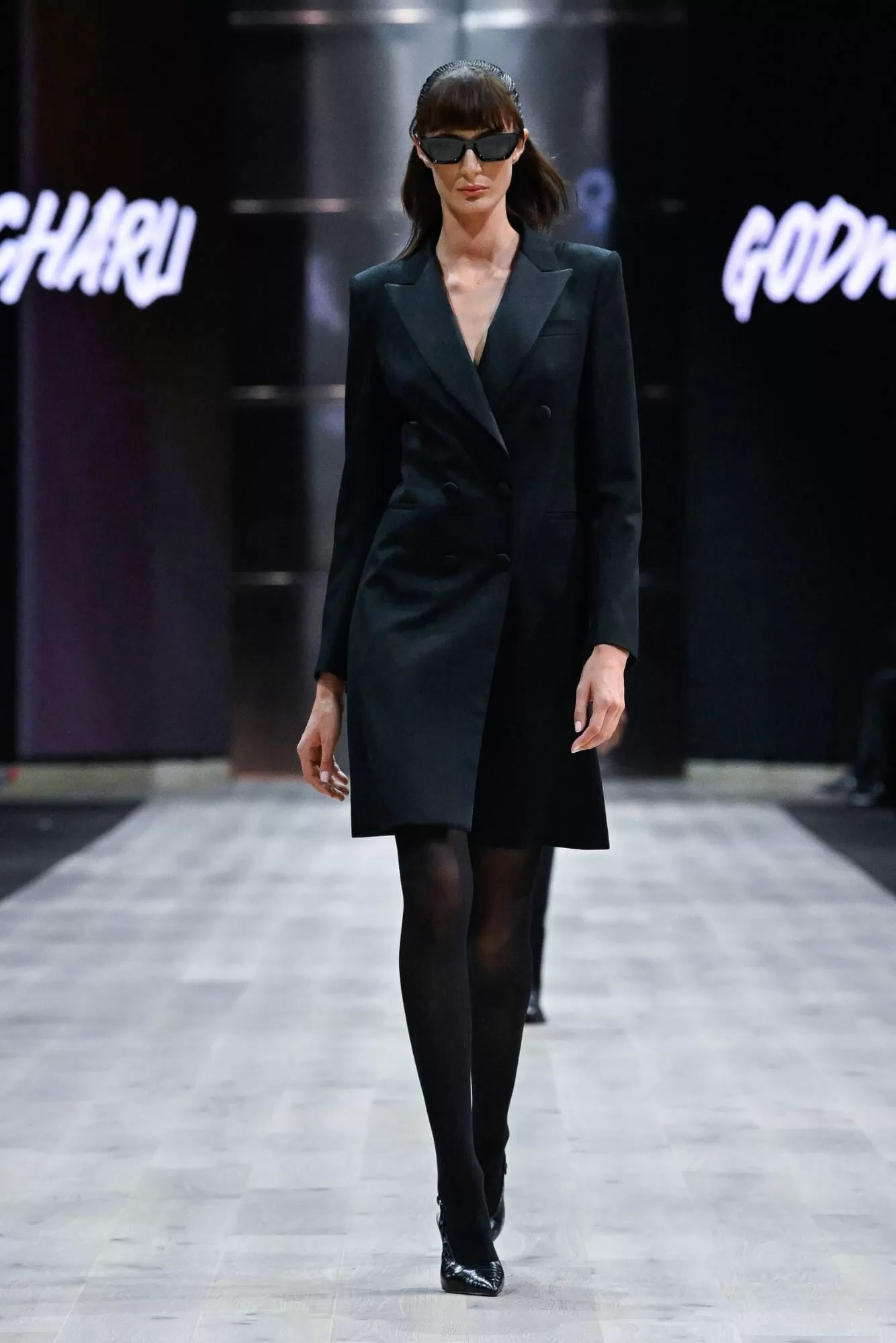 LOOK 1 - Claudia Tuxedo Dress -  Black Wool Gabardine