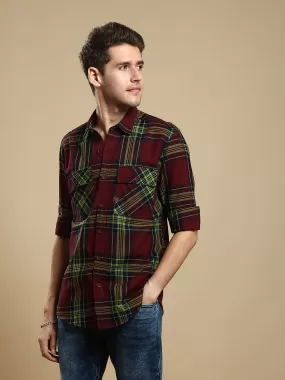 Maroon check casual full sleeve shirt