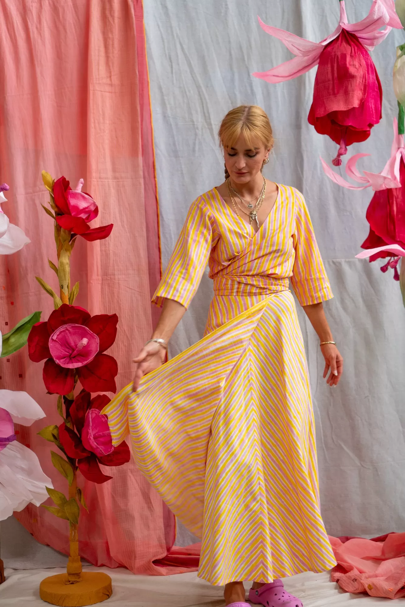 Maxi Wrap Skirt – Pink & Yellow Candy Stripe Print