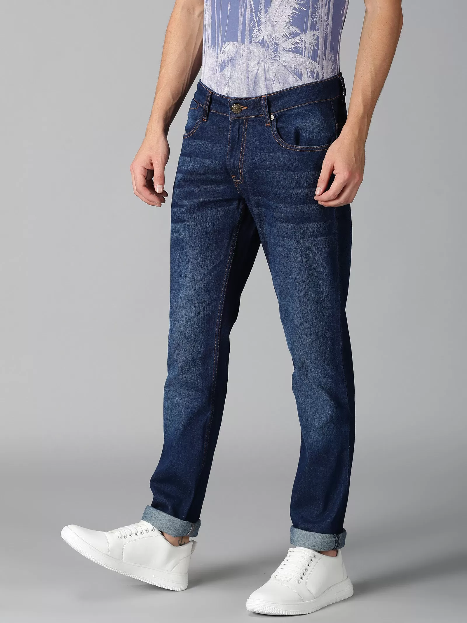 MEN'S BLUE SOLID SLIM FIT JEANS