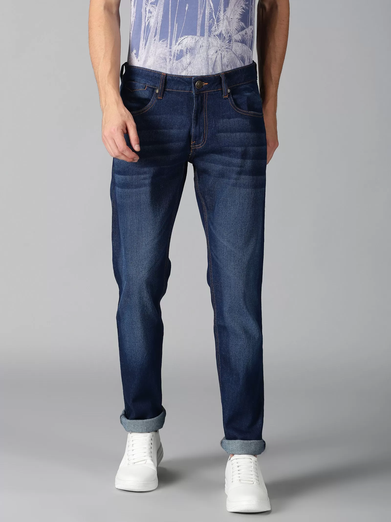 MEN'S BLUE SOLID SLIM FIT JEANS