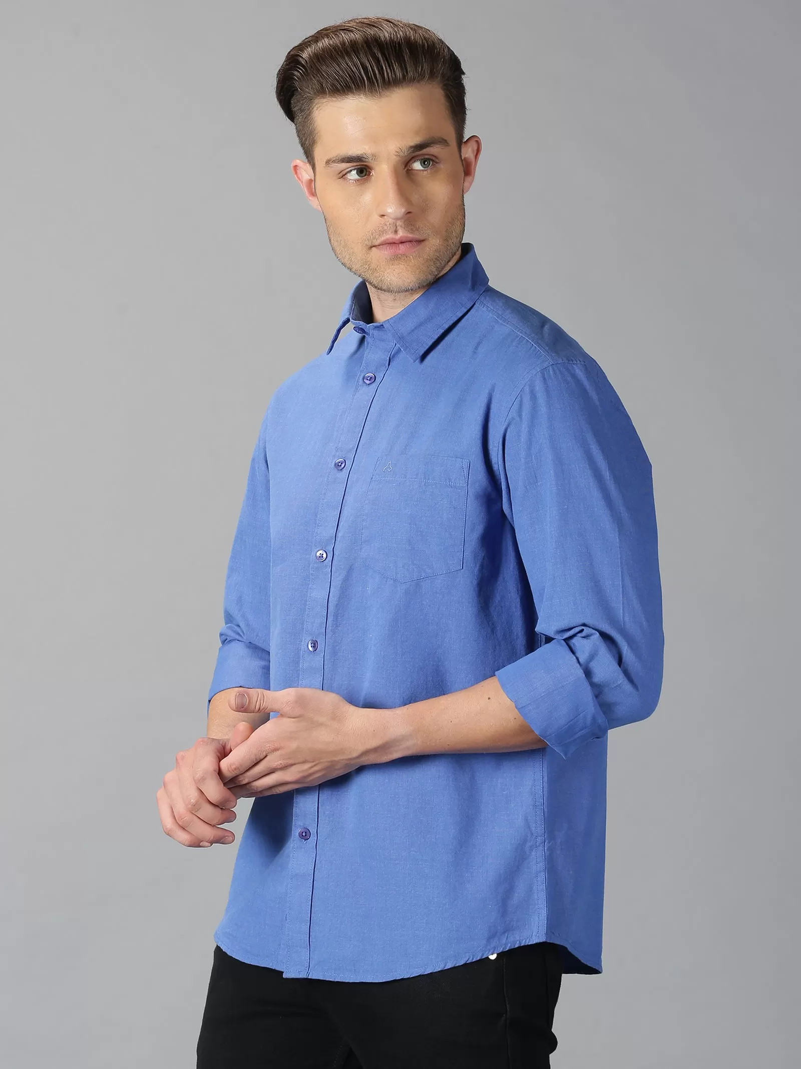 MEN'S BLUE SOLID SLIM FIT SHIRT