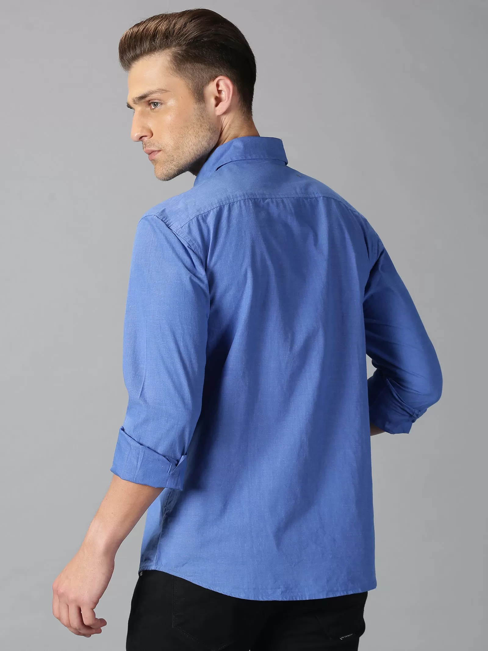 MEN'S BLUE SOLID SLIM FIT SHIRT