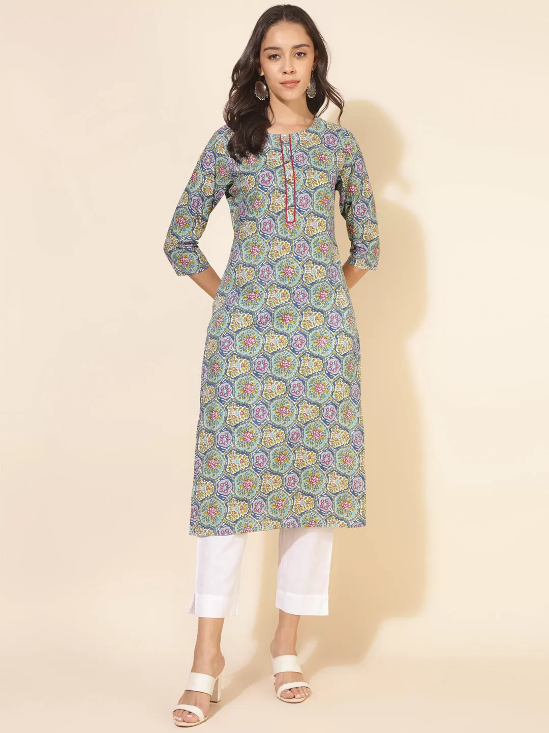 Multicolor Cotton Printed Straight Kurta