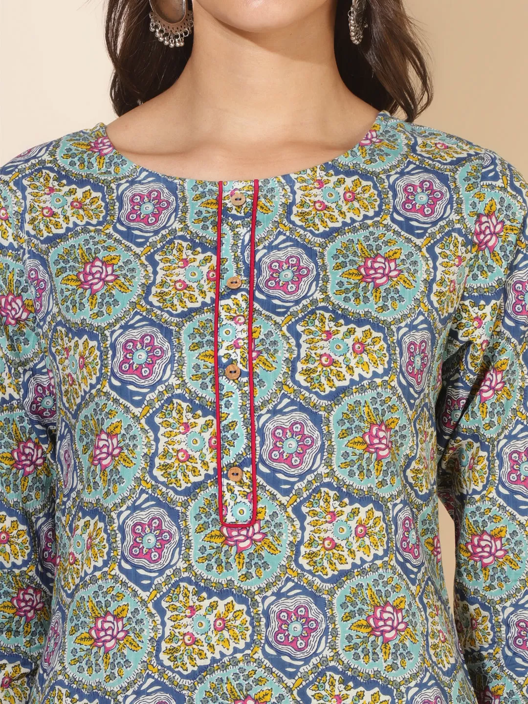 Multicolor Cotton Printed Straight Kurta