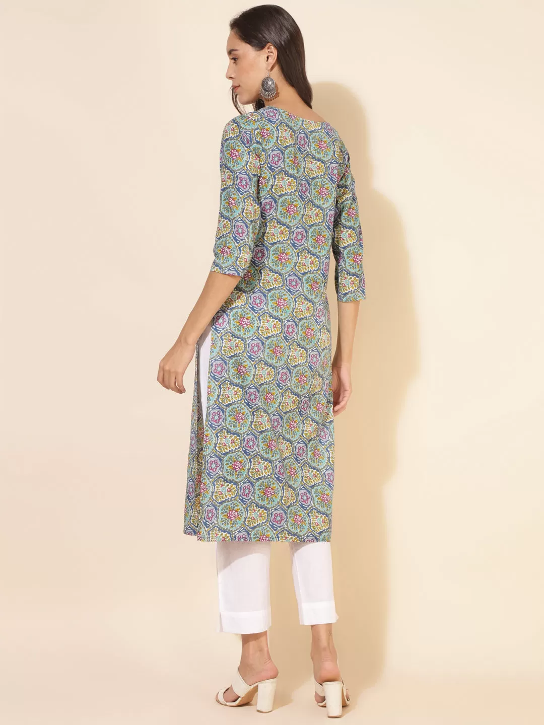 Multicolor Cotton Printed Straight Kurta