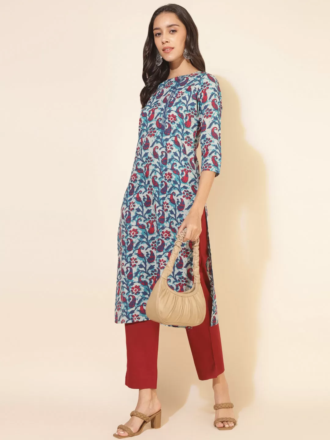 Multicolour Cotton Paisley Regular Kurta