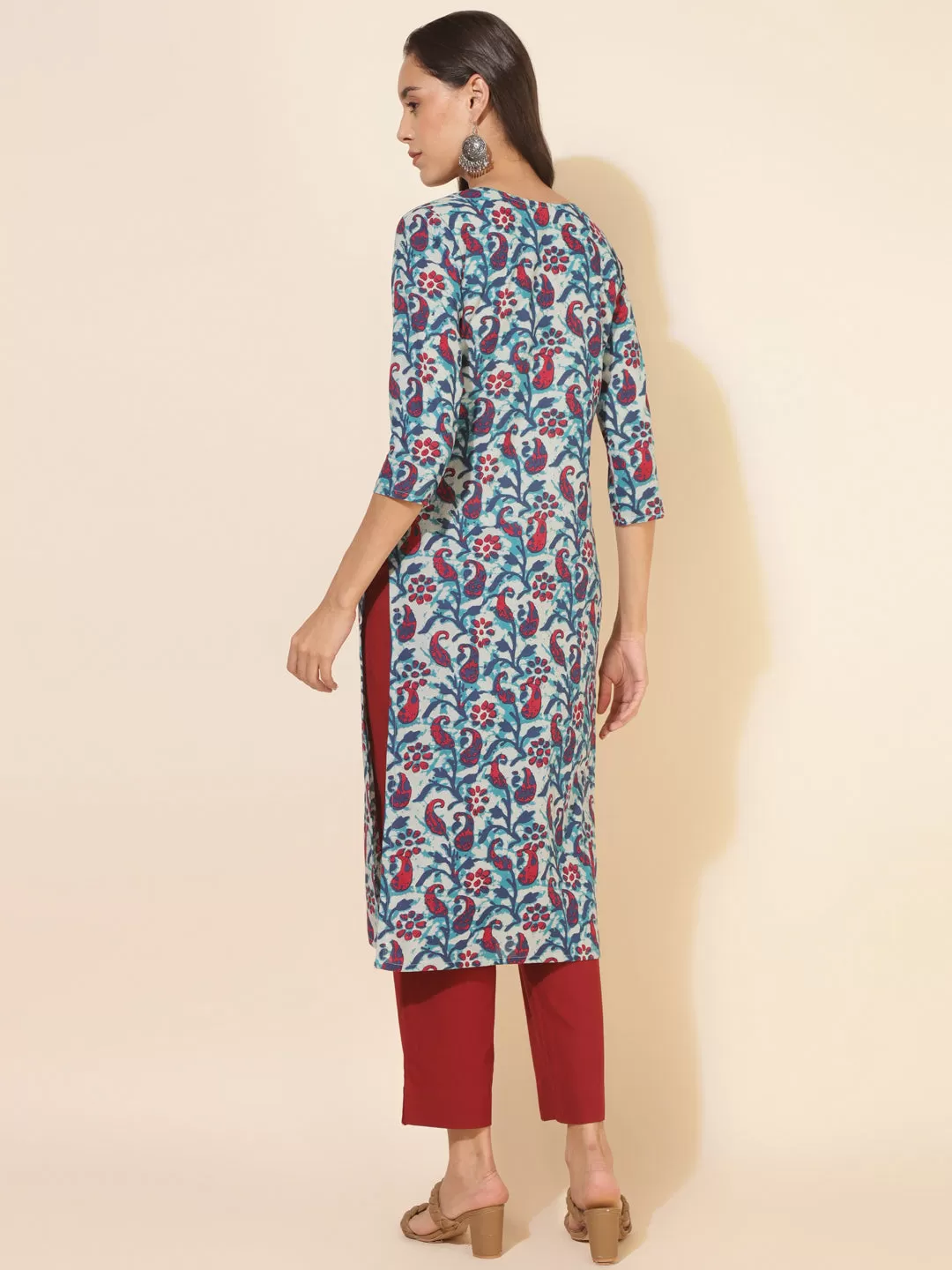 Multicolour Cotton Paisley Regular Kurta