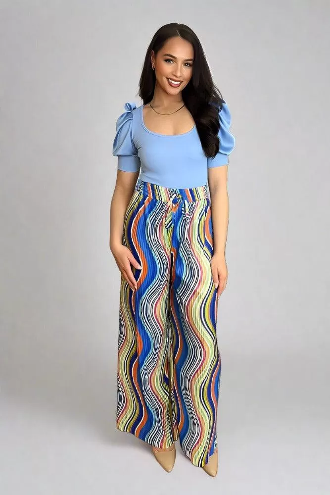 Multicolour Plisse Chiffon Trousers