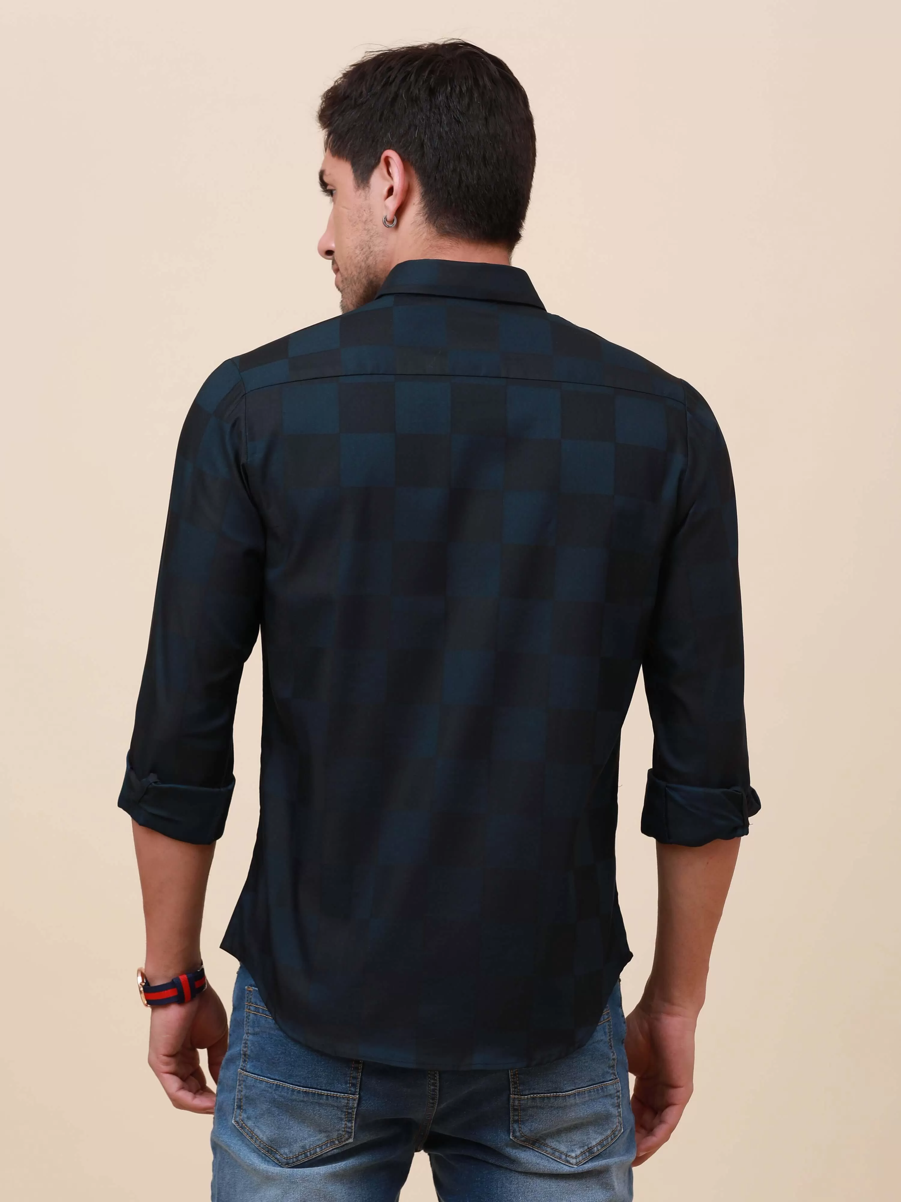 Navy Check Pocketless Shirt